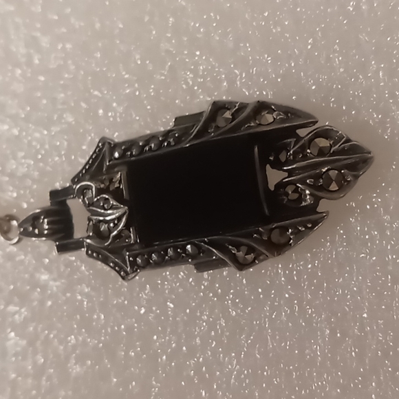 Vintage Black onyx pendant 925 with a box chain. - Picture 6 of 11
